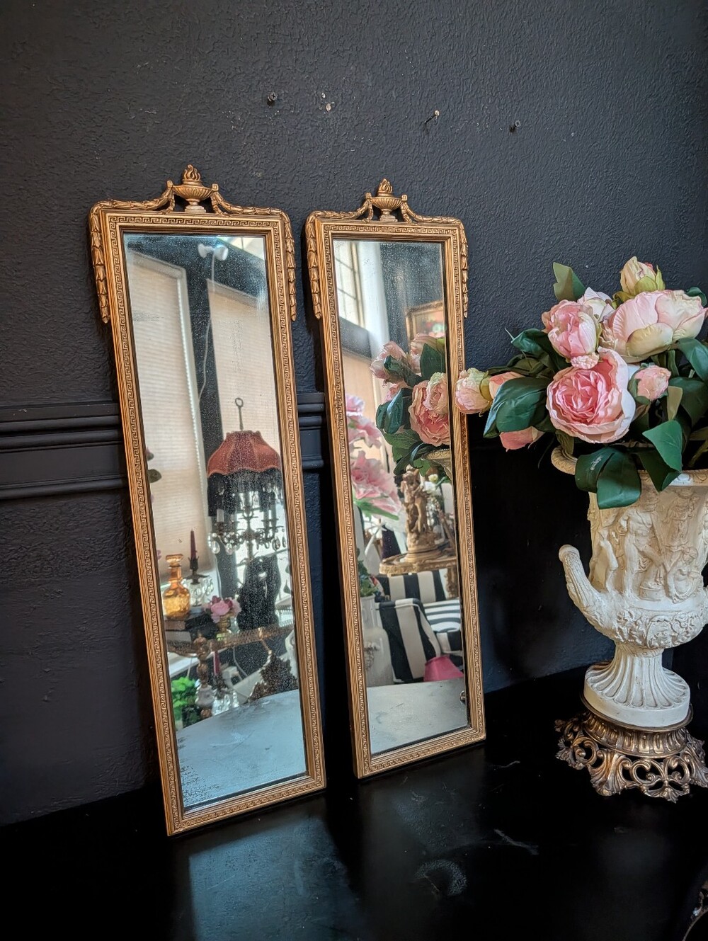 Antique, Set of 2, Neoclassical Gold Gilt Pier Mirrors, Dated 1917 Style, 27"